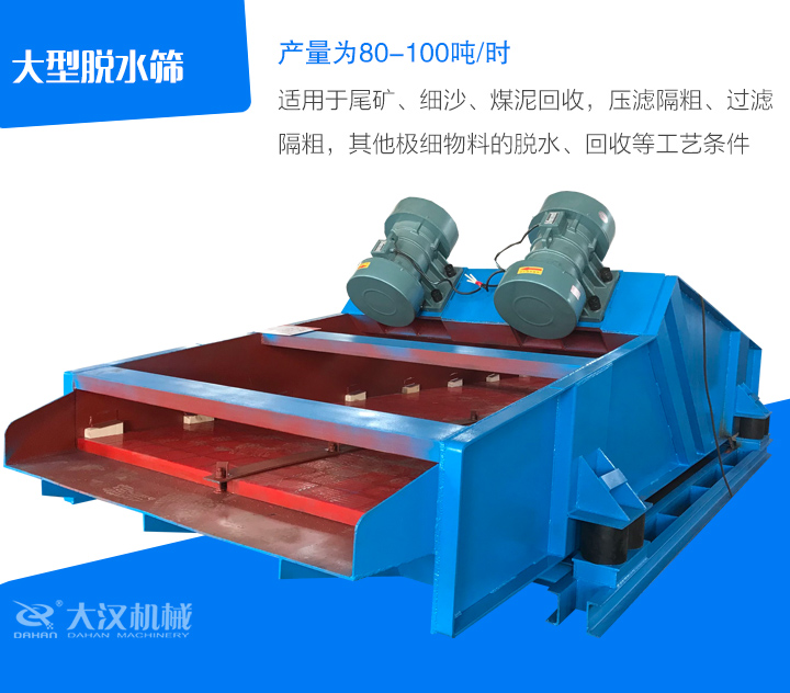 大型脫水篩適用于尾礦、細沙、煤泥回收，壓濾隔粗、過濾 隔粗，其他極細物料的脫水、回收等工藝條件