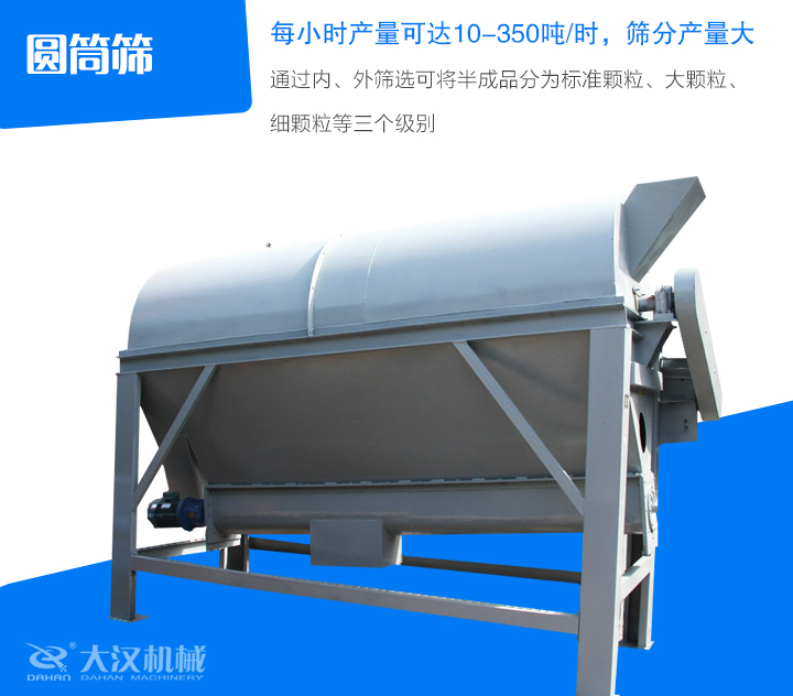 圓筒篩通過內(nèi)、外篩選可將半成品分為標(biāo)準(zhǔn)顆粒、大顆粒、 細(xì)顆粒等三個級別