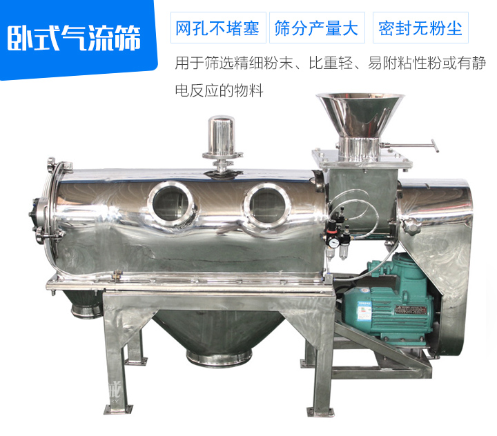 用于篩選精細粉末、比重輕、易附粘性粉或有靜電反應的物料