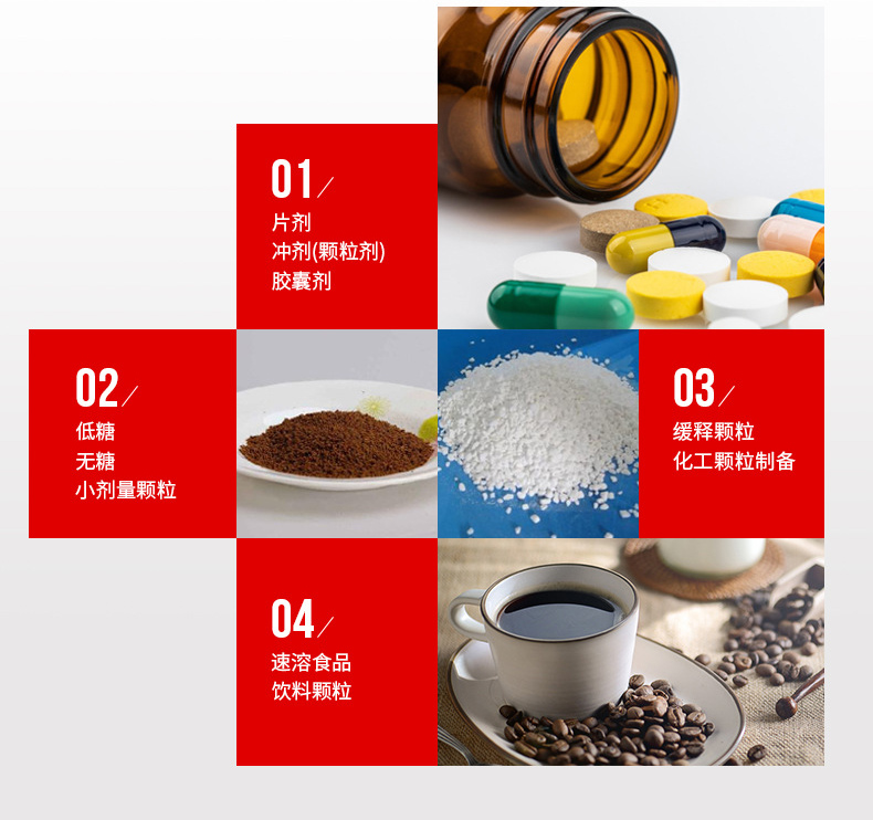 低糖顆粒、藥劑顆粒、化工顆粒、飲料顆粒等均可使用無塵投料站 